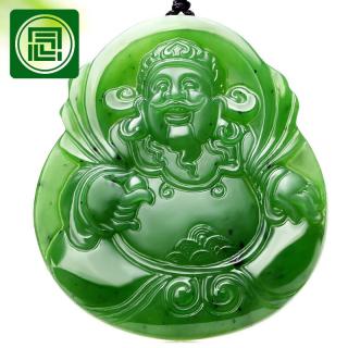 念玉新疆和田玉财神挂件招财如意玉石文财神玉牌天然碧玉吊坠菠菜绿