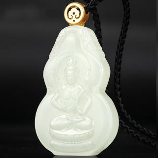 浪典和田玉18k金镶嵌八大守护佛双面雕刻本命佛属相十二吊坠 和田玉千